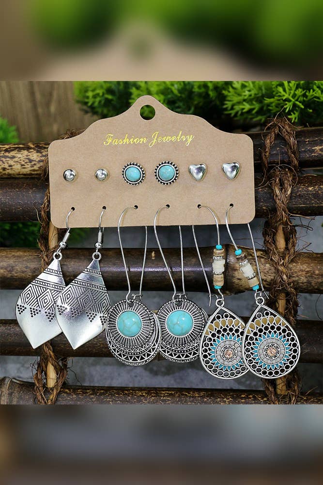 UNISHE - Wholesale Dangle Earrings - Copy Boho Turquoise Alloy Earrings Set HH0601