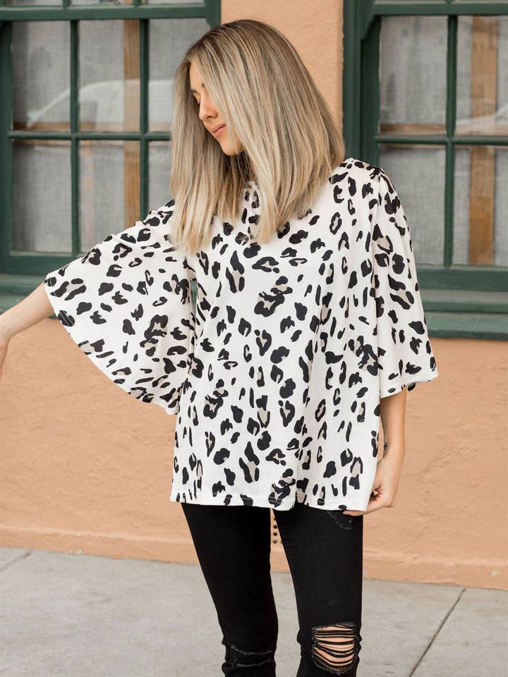 Tickled Teal - Wholesale Blouse - Women's - Leopard Print Bell Sleeve Austin Top3