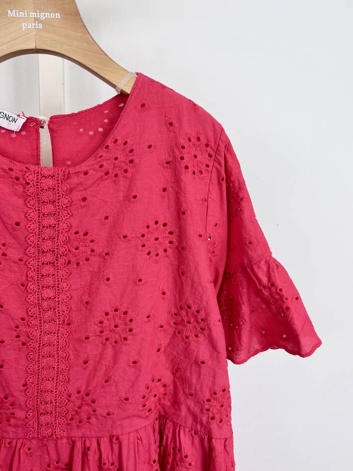 MINI MIGNON PARIS - Wholesale Dress - Kids - 3/4 sleeve cotton and English embroidery dress for girls