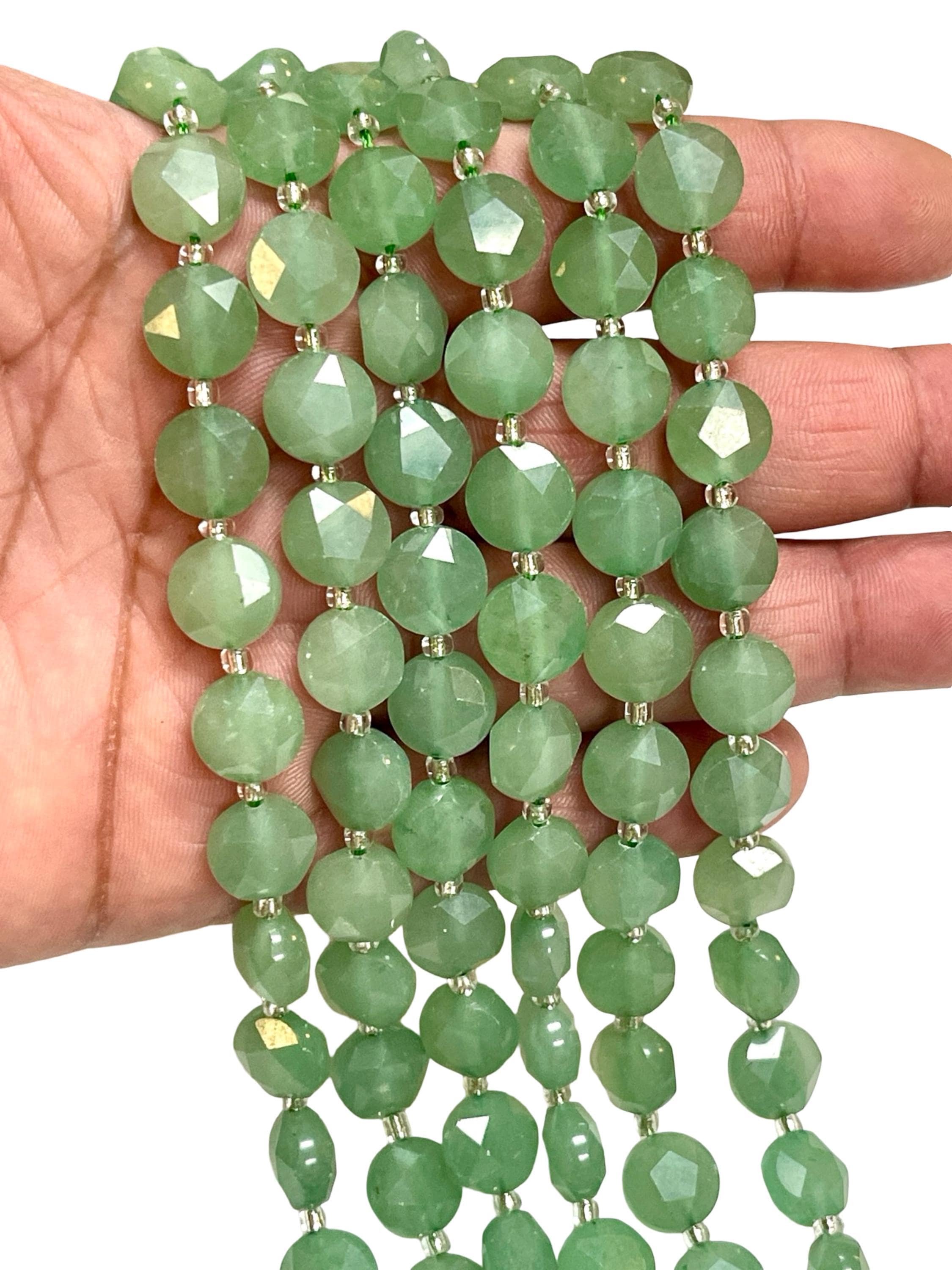 TRIVENI USA INC - Wholesale Beads - 10mm Green Aventurine Gemstone Faceted Coin Beads Strands