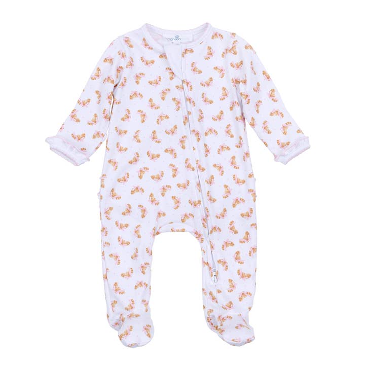 Petit Croissant Print Zip Footie for wholesale by Magnolia Baby