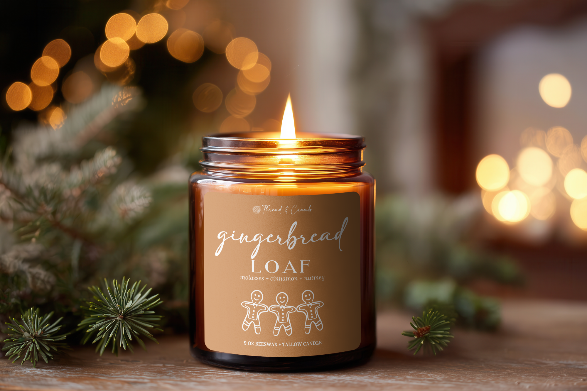 Thread & Crumb - Vente Bougie en bocal - Bougie en cire d'abeille + suif "Pain d'épice" | Bougie de fête1