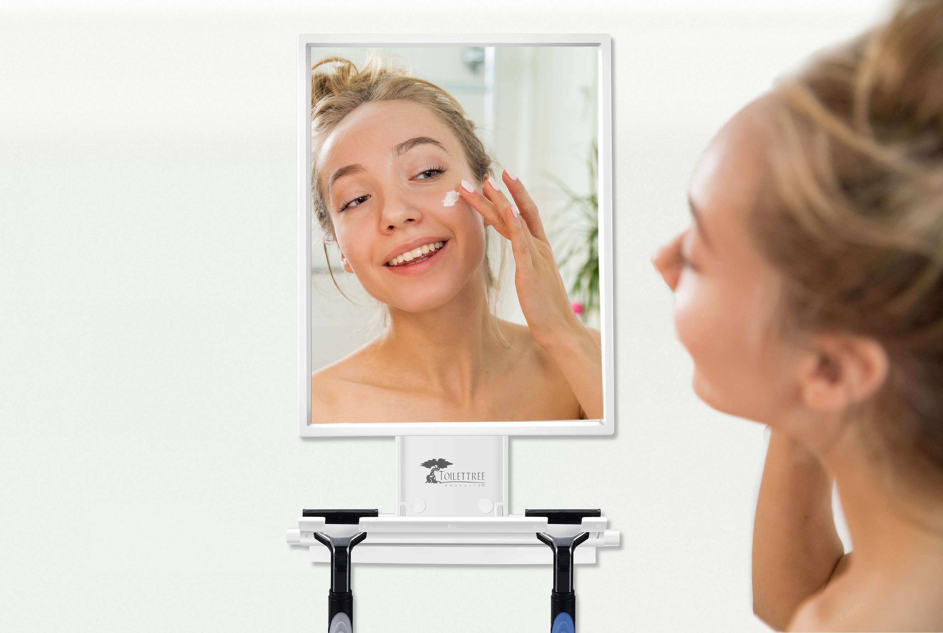 ToiletTree Products - Wholesale Bathroom Mirror - Deluxe Fogless Shower Mirror with Shelf and Squeegee2