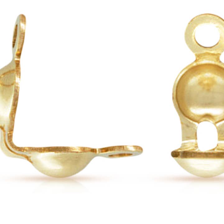 14Kt Gold Filled 0.036" Hole Clamshell Bead Tip W/2 Rings - 20pcs/pack for wholesale by Plazko