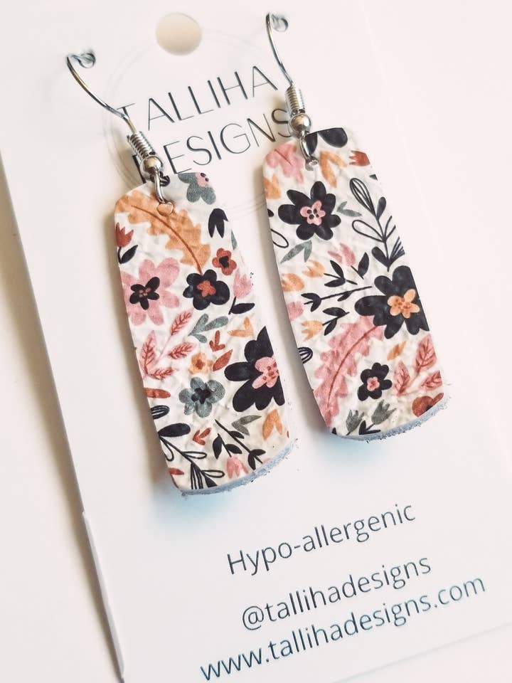 Dainty Floral Genuine Leather Jessica Dangle Earrings for wholesale by Talliha Designs