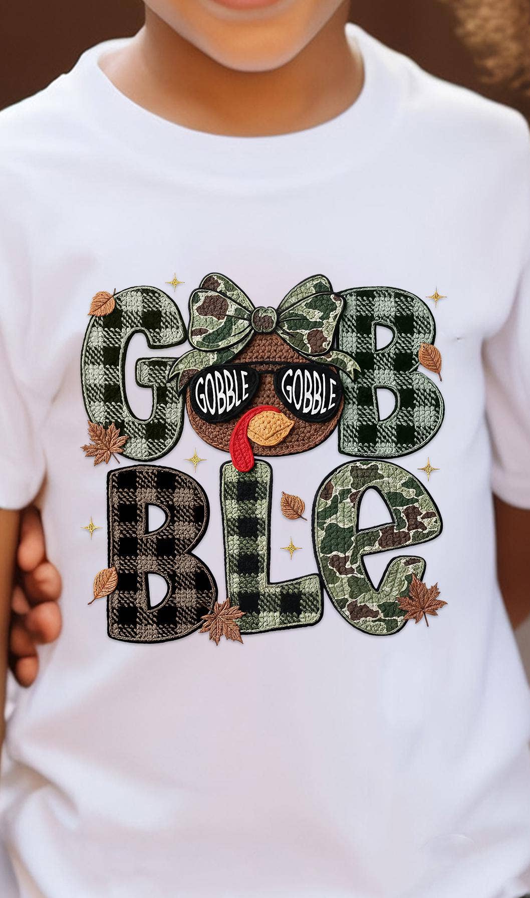 NVC Ecommerce LLC – wholesale T-shirt (graphic) – women's – Faux Yarn Crochet Gobble Turkey Camo Shirt, Gobble Sweater