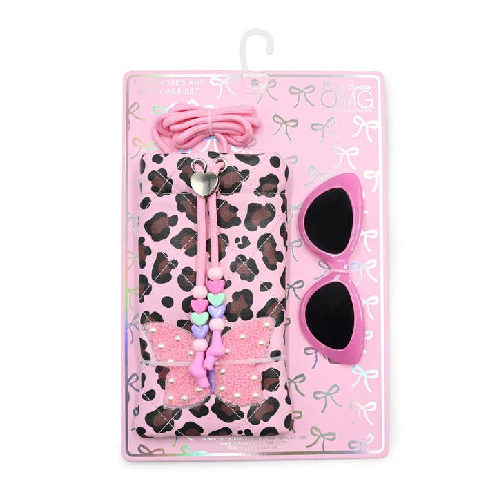 Butterfly Leopard Drawstring Case and Sunglasses for wholesale by OMG Accessories