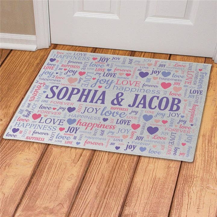 Personalized Love Words Doormat for wholesale by Sunny Jar Personalized