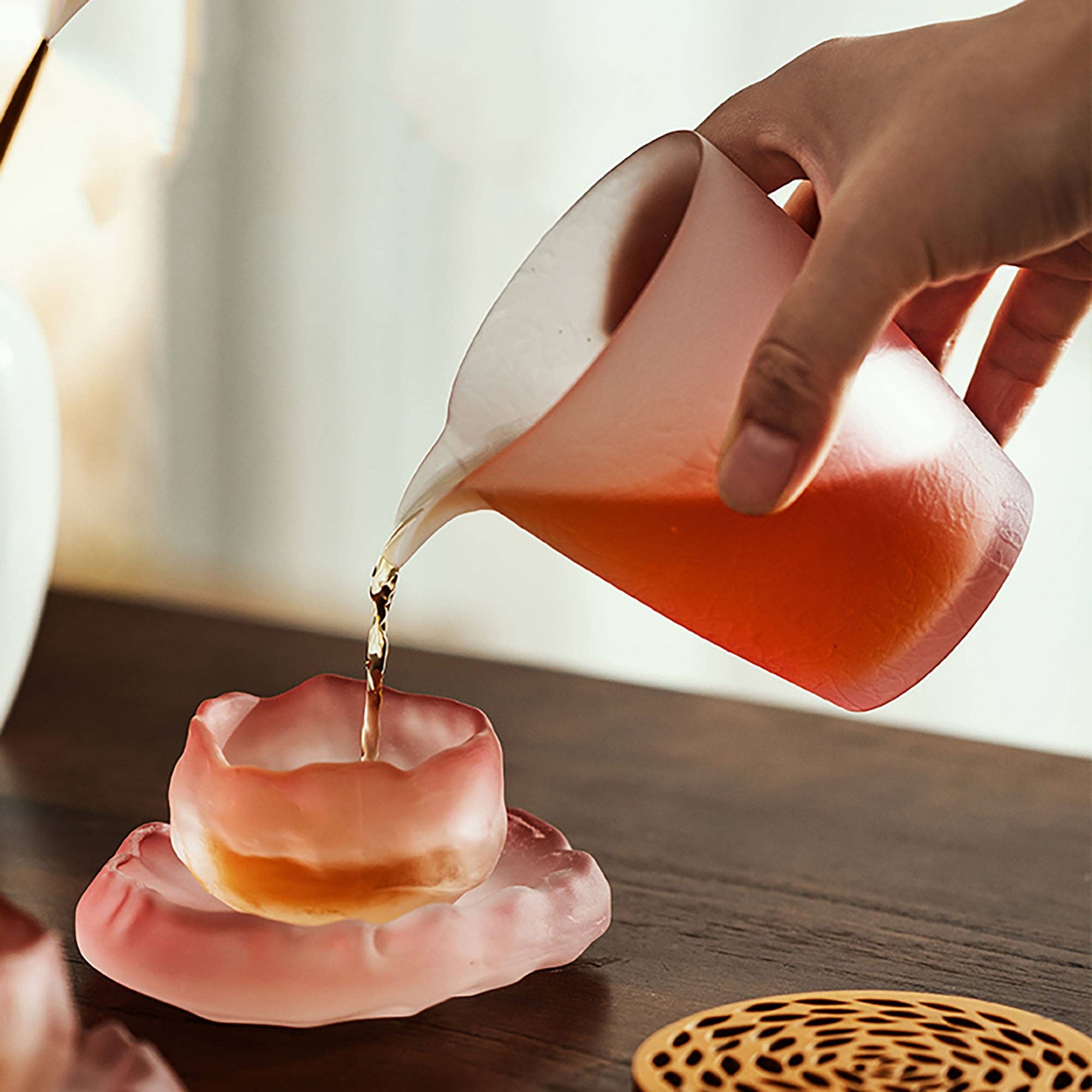 MinoCraft - Vente Théière - Service à thé Gai wan en verre dépoli rose6