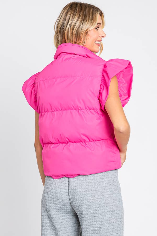 GeeGee x Lovelo - Wholesale Outerwear Vest - Women's - Plus Ruffled Sleeve Puffer Vest, MJ4501PL19