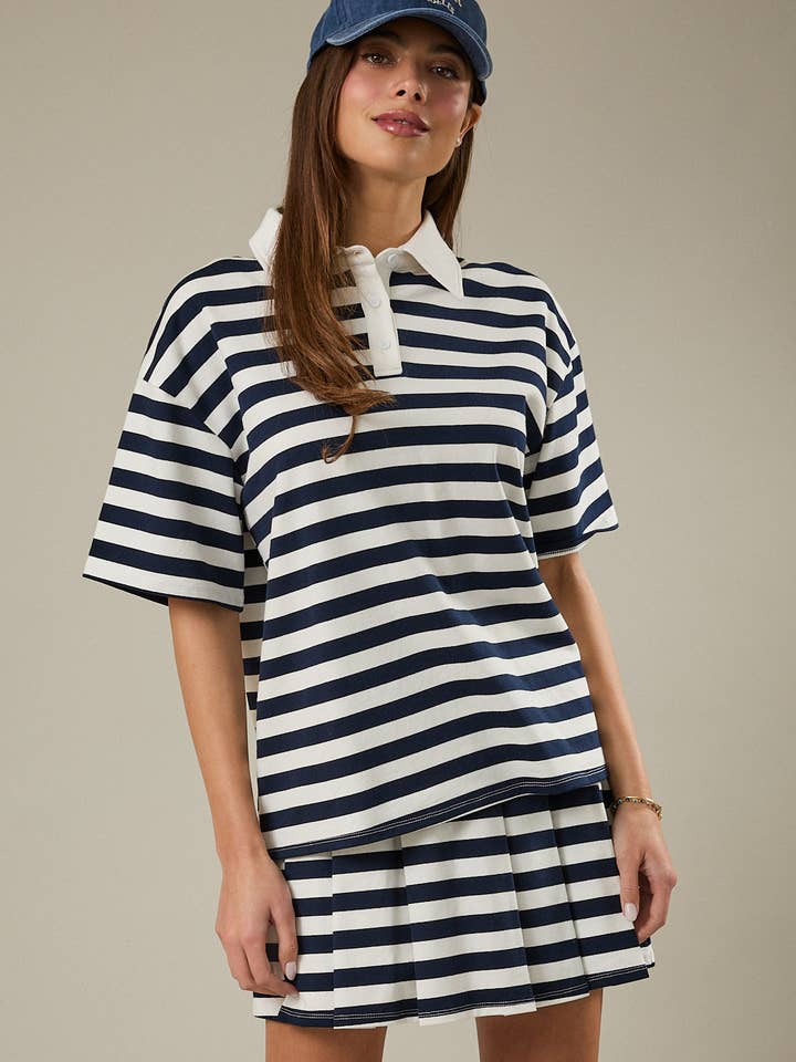 SHORT SLEEVE OVERSIZED STRIPE POLO SHIRT for wholesale by Sunday Edition