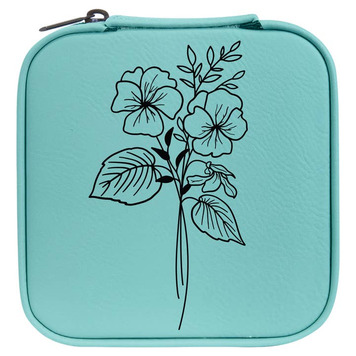 February Violet Travel Leatherette Jewelry Box - Teal for wholesale by The Purple Chickadee