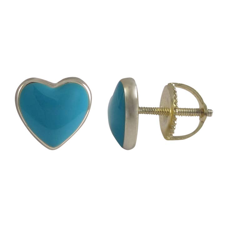 Pendientes de plata chapados en oro con forma de corazón esmaltado turquesa para venta al por mayor de Dlux Jewels