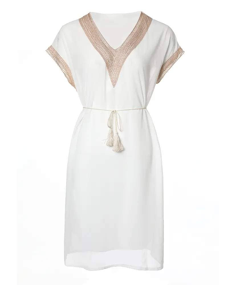 BIANCO abito casual con scollo a V in pizzo a contrasto in vendita all'ingrosso su Faire3