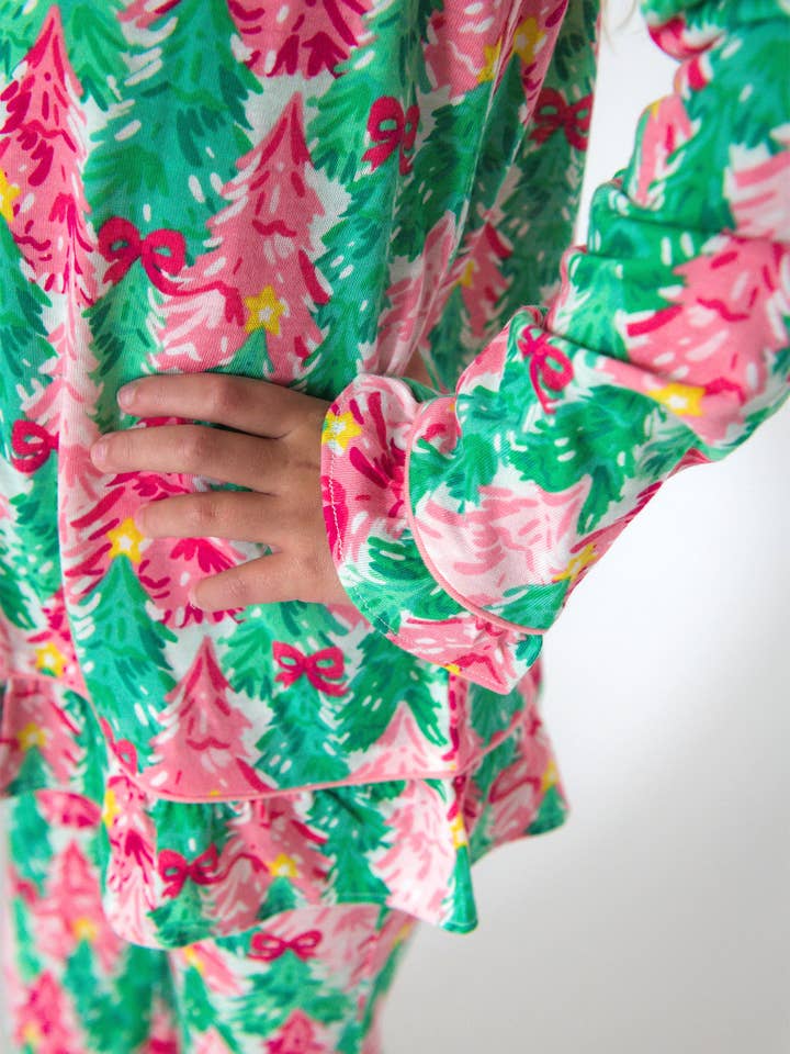 SoftSnooze™ Girls Pink Jolly Grove Long Sleeve Button Up Ruffle Flare Pajama Set
 for wholesale on Faire5