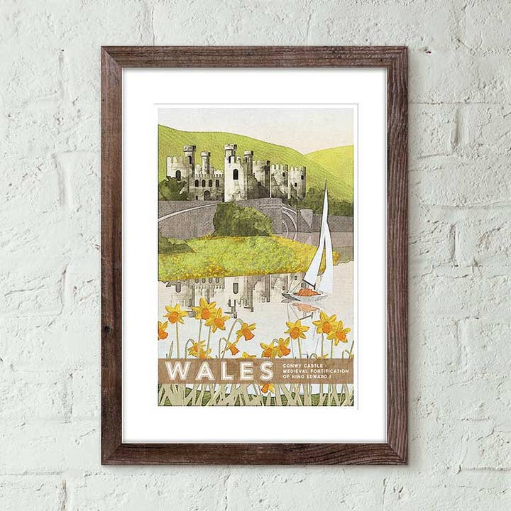 Pays de Galles, château de Conwy - Affiche de voyage vintage pour la vente par Missy Ames Design and Illustration