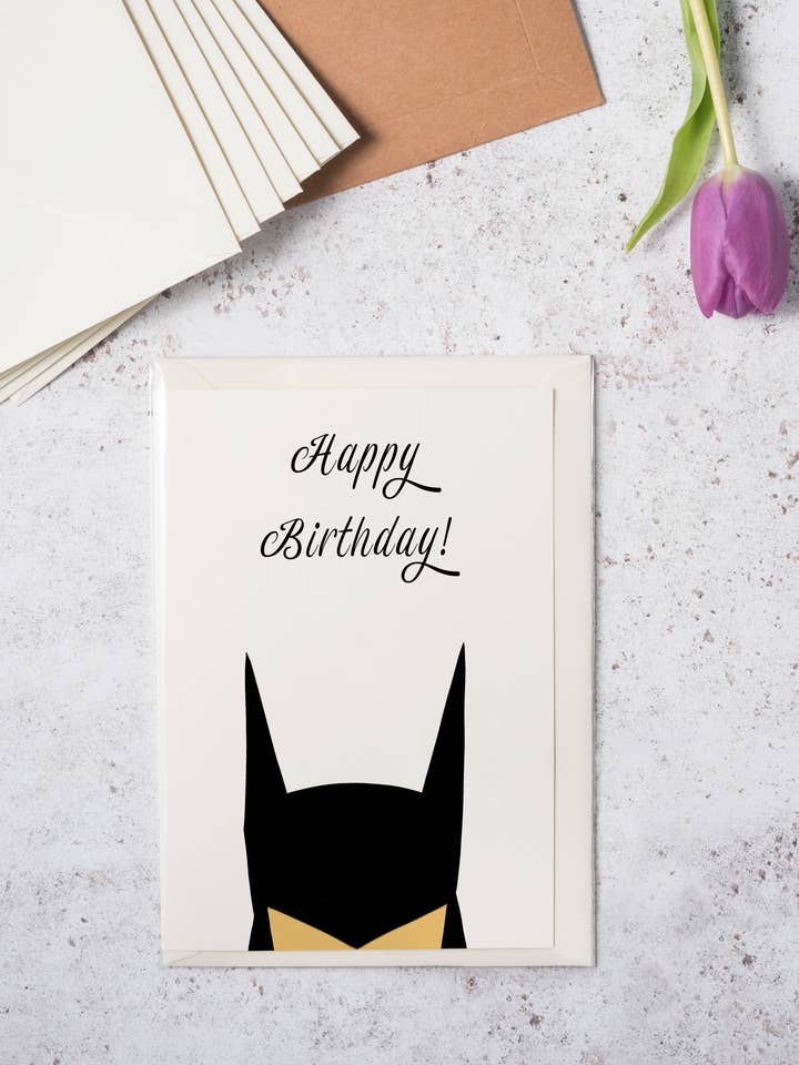 ”Grattis på födelsedagen” Batman hälsningskort för wholesale av The Arty Hand