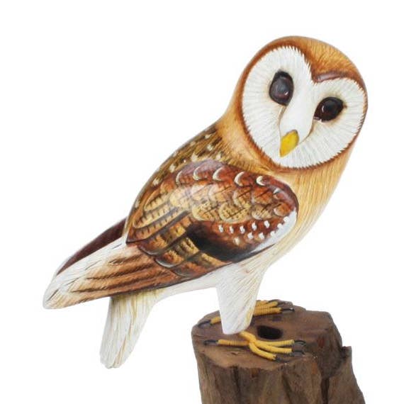 Shared Earth – wholesale Decorative figurine – Barn owl on tree trunk 32cm0