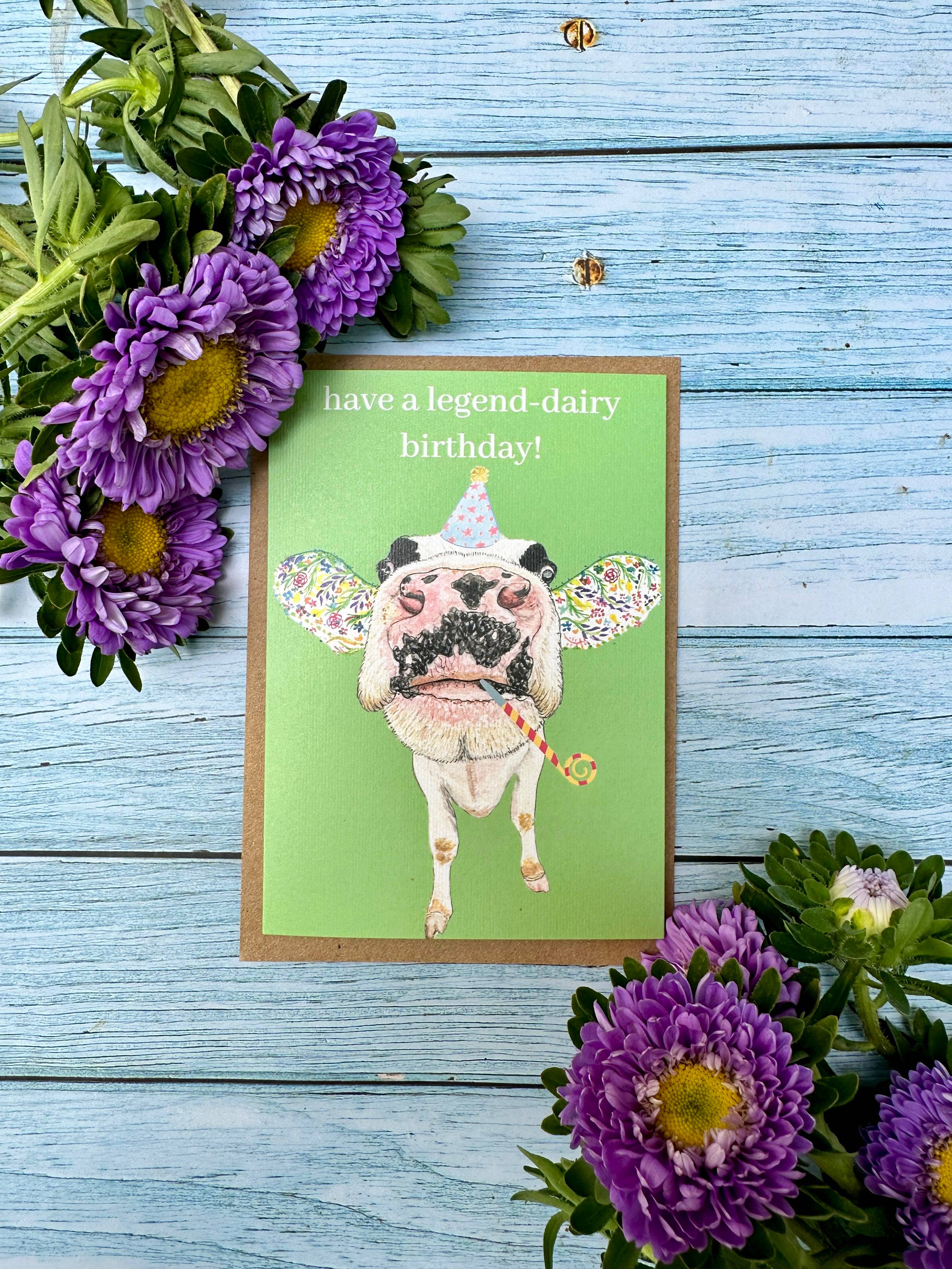 Jen Winnett Eco Artist - Wholesale Birthday Card - Funny Dairy Cow Birthday Eco Friendly Card Colourful Luxury4