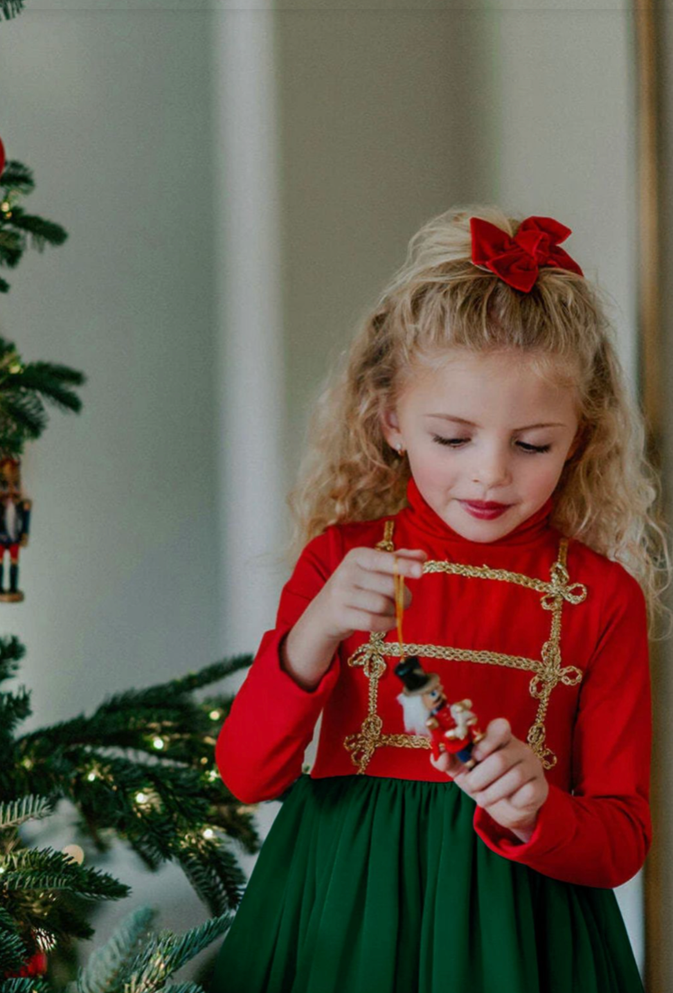 Only Little Once - Vendita all'ingrosso Vestito - Bambini - Vestito a Ruota Soldatino Cremisi e Sempreverde1