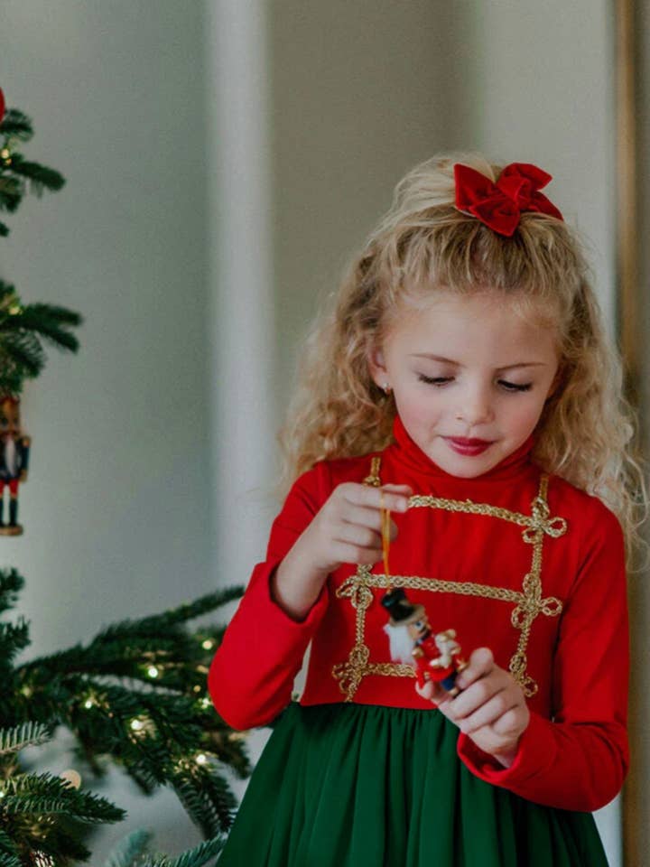 Only Little Once - Vendita all'ingrosso Vestito - Bambini - Vestito a Ruota Soldatino Cremisi e Sempreverde1