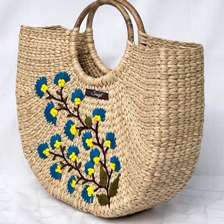 Saanjh Green Handwoven Embroidered Kauna Handbag for wholesale by Saanjh