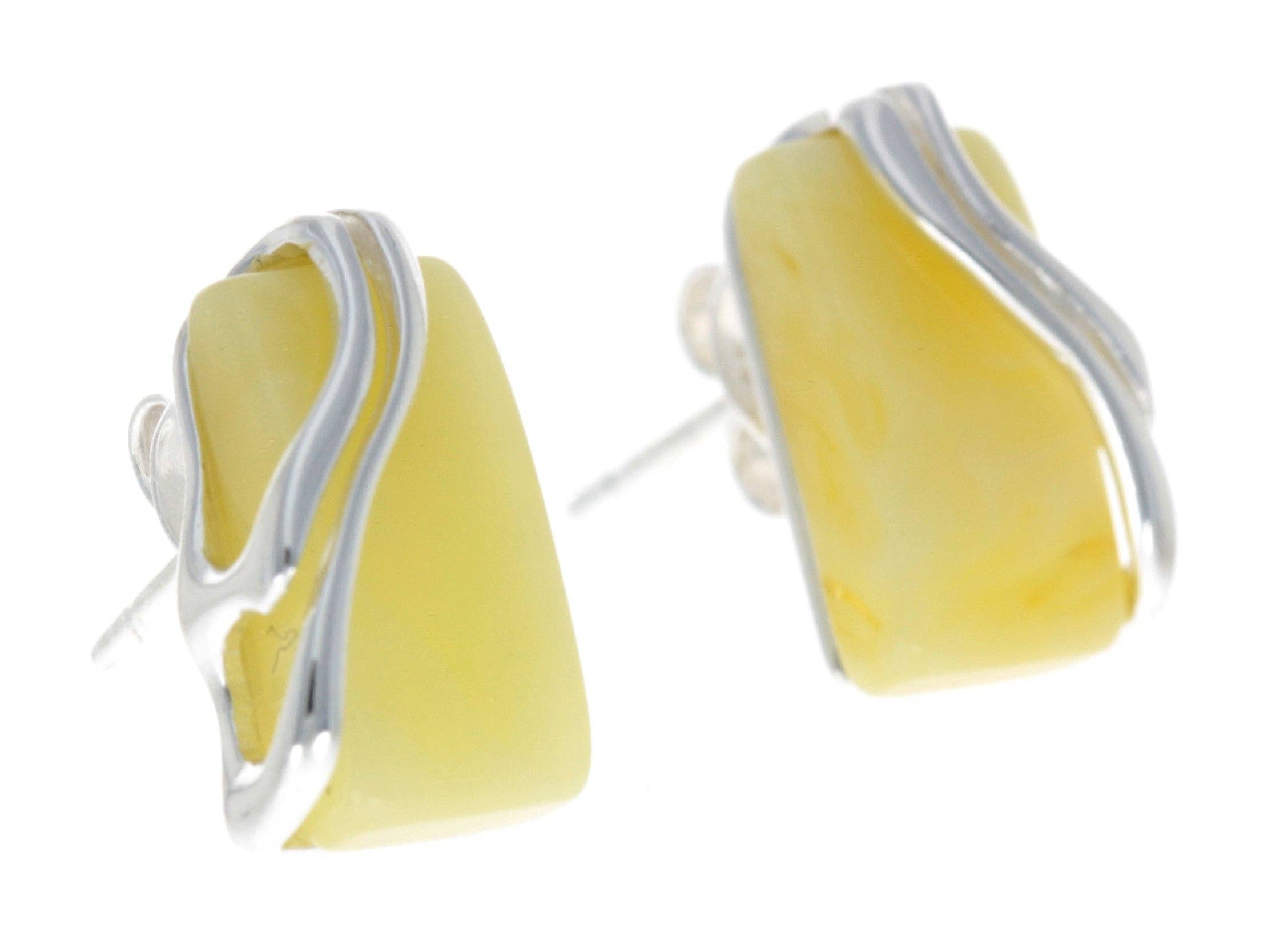 SilverAmber Jewellery - Wholesale Stud/Post Earrings - 925 Sterling Silver & Baltic Amber Modern Studs Earrings - GL00511