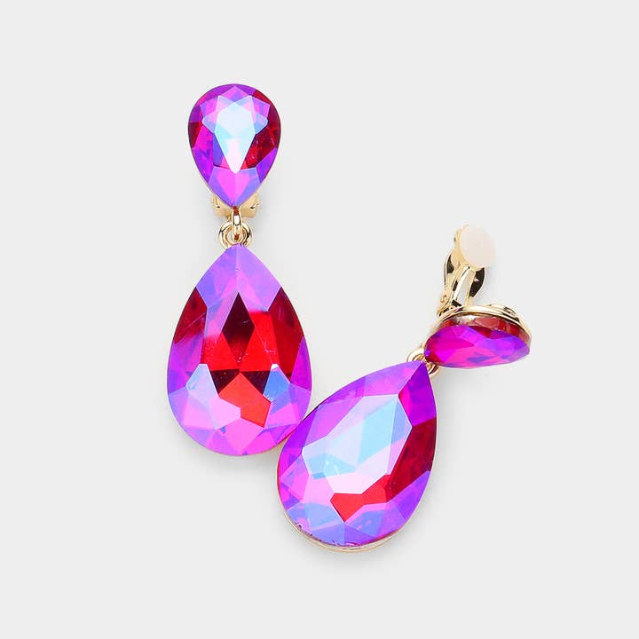Sensibling Corp. - Wholesale Clip-On Earrings - Glass Crystal Double Teardrop Clip on Evening Earrings