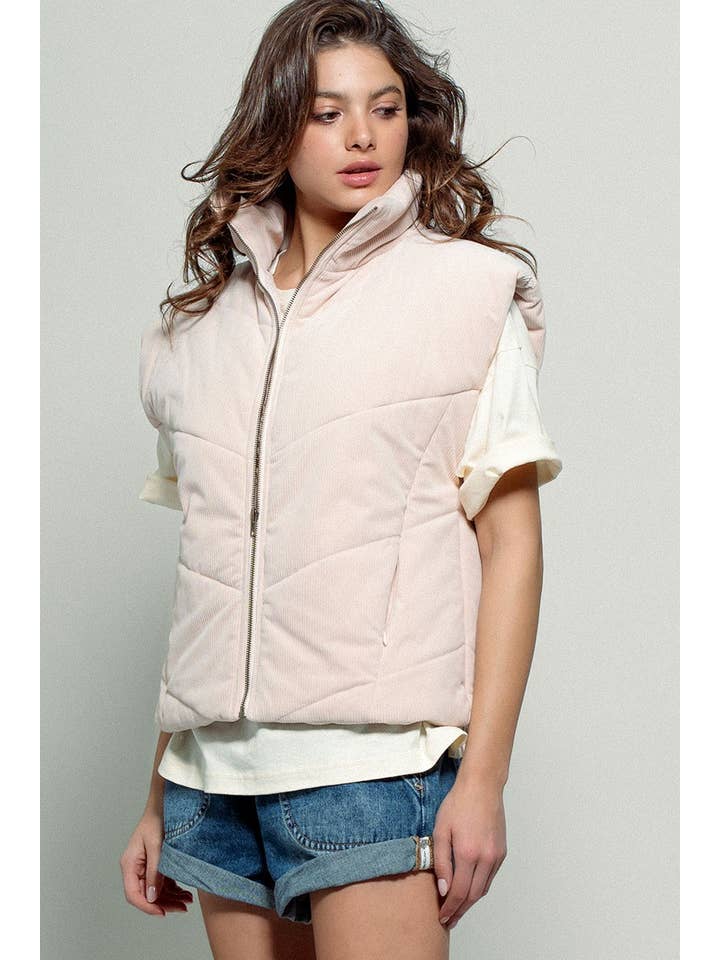 Urban Daizy - Wholesale Outerwear Vest - Women's - Sleeveless Corduroy Toggle Hem Puff Vest