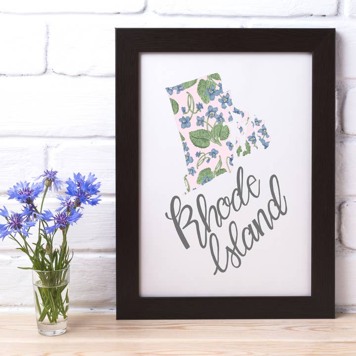Rhode Island State Karta Konsttryck för wholesale av Erica Catherine Illustration