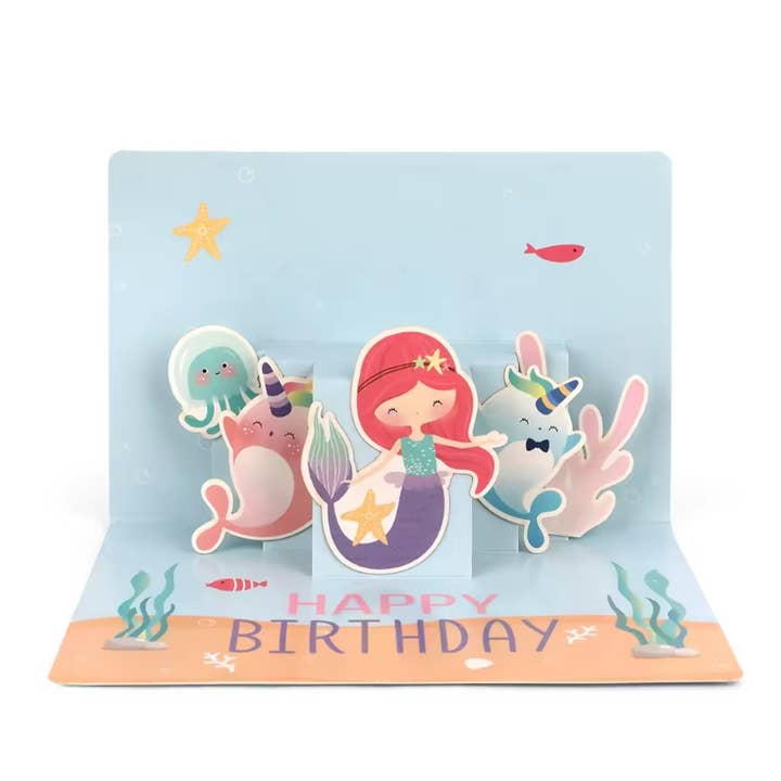 Mermaid and Sea Creatures Happy Birthday Pop-Up Card for wholesale by Blue Bird Cards