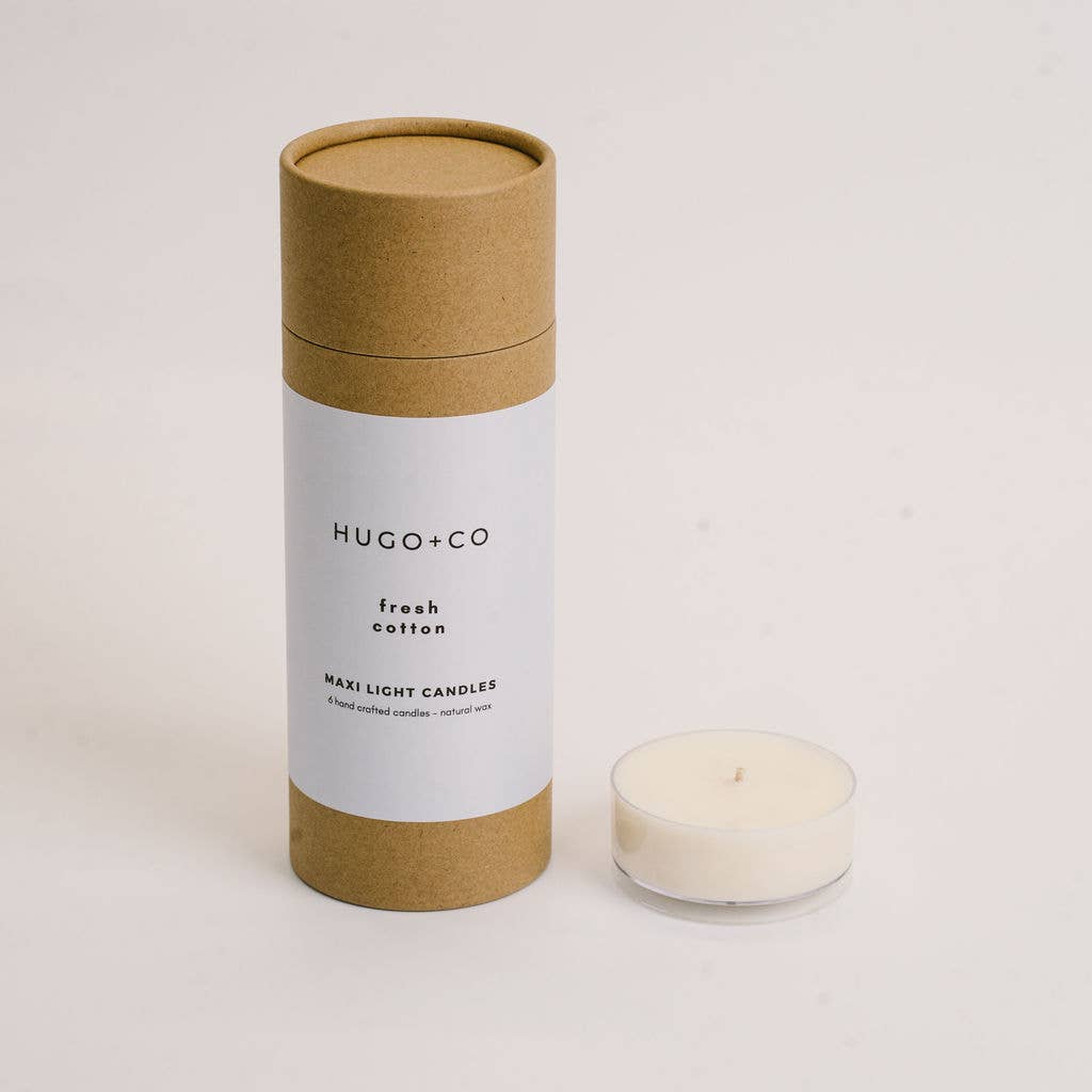 HUGO+CO – wholesale Tea light candles – Fresh (Clean) Cotton Maxi Lights (Tube of 6)0