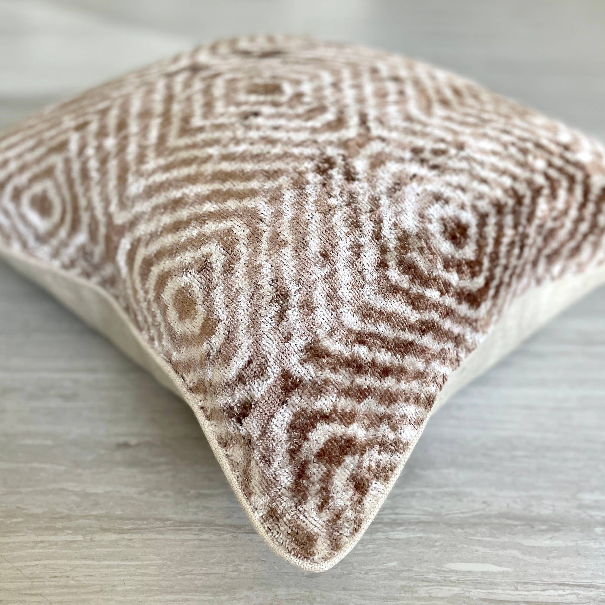 Mila∞Miro by Emelie - Wholesale Throw/Decorative Pillow - Velvet Ikat Cushion Beige Zebra | Velvet Ikat Pillowcase2