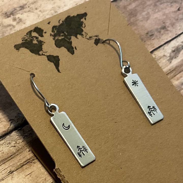 Tree trio earrings rectangular tag in silver color for wholesale by Jamie Haley Designs