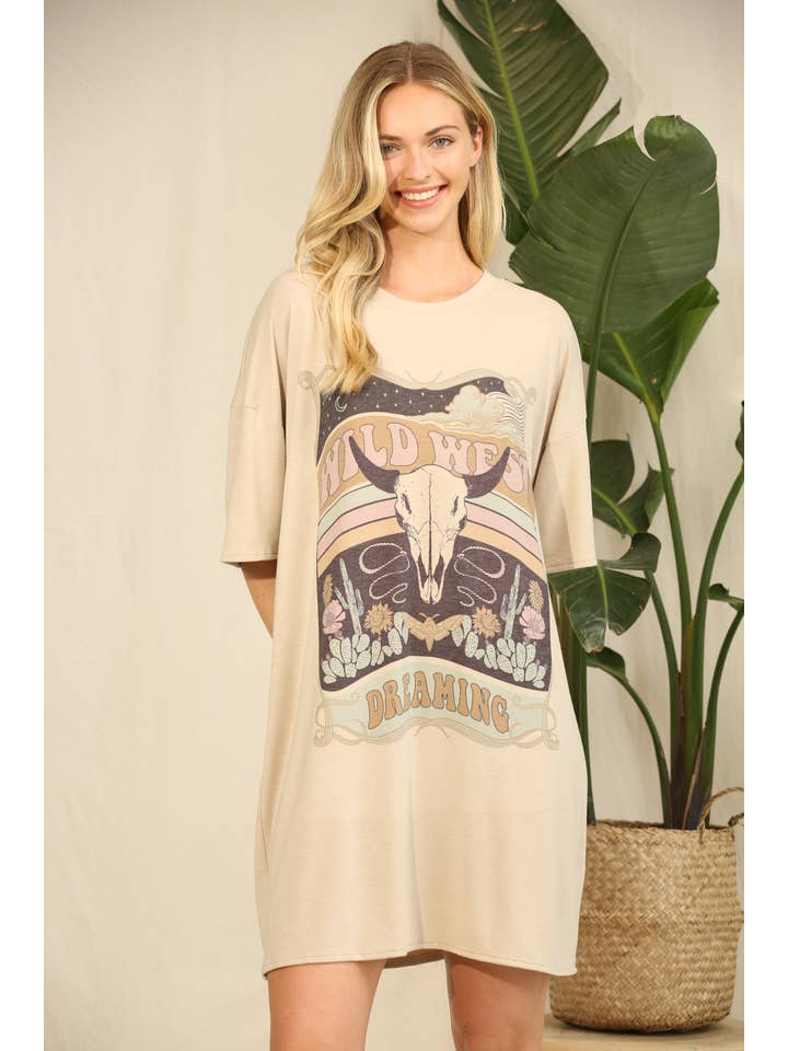 Avery - Vente Robe – femme - ROBE-T-SHIRT À MOTIF WESTERN LONGHORN AV1202-VERONICA4