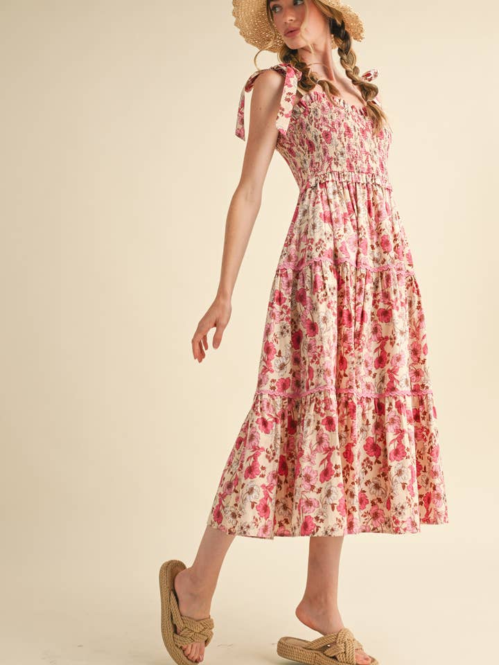 &MERCI - Vente Robe – femme - ROBE MIDI À VOLANTS EN DENTELLE FLORALE MDR385212