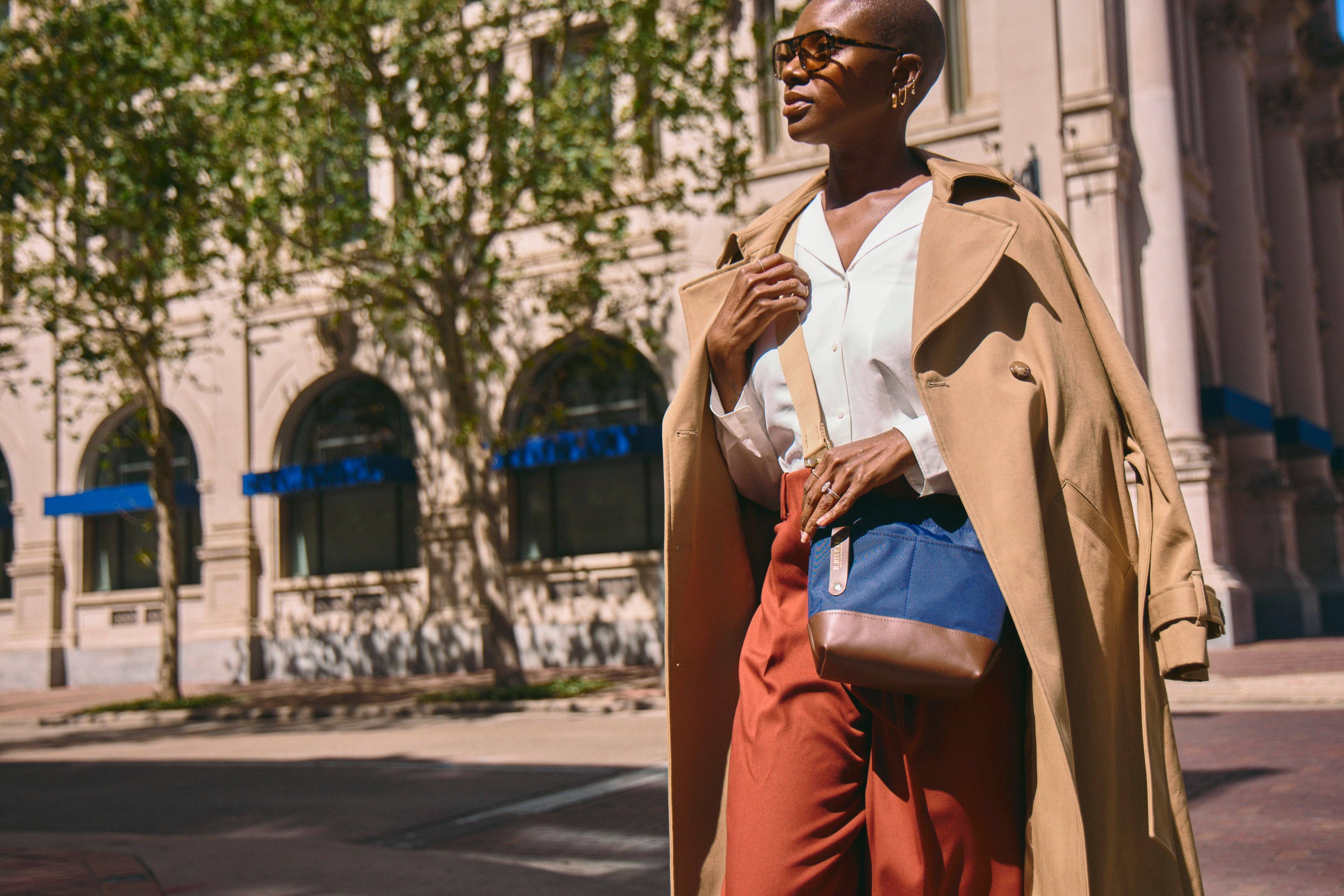 R.Riveter - Wholesale Crossbody Bag - Women's - Betsy | Navy Nylon + Brown Leather4