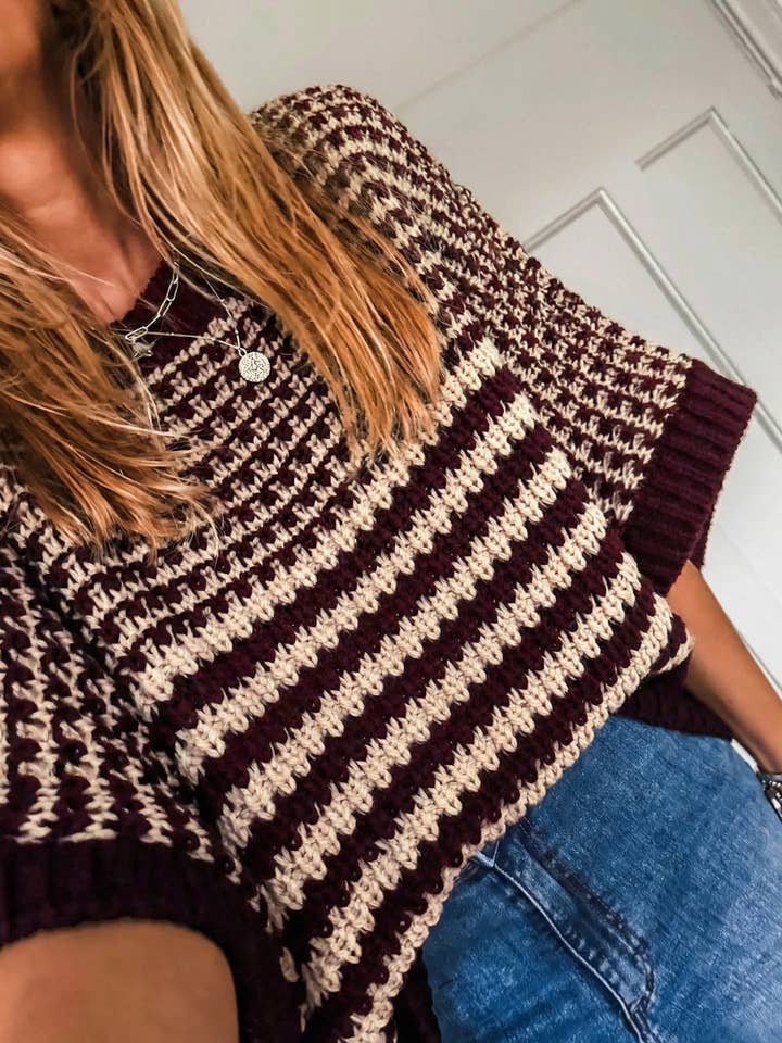 Suhkasana - Wholesale Knit Sweater - Women's - Red Striped Slouchy Knit Sweater with 3/4 Draped Sleeves13