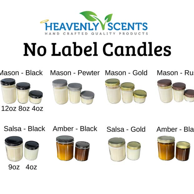Heavenly Scents - Wholesale Jar/Filled Candle - Christmas Holiday No Label Soy Candles - Choose Jar & Scent
