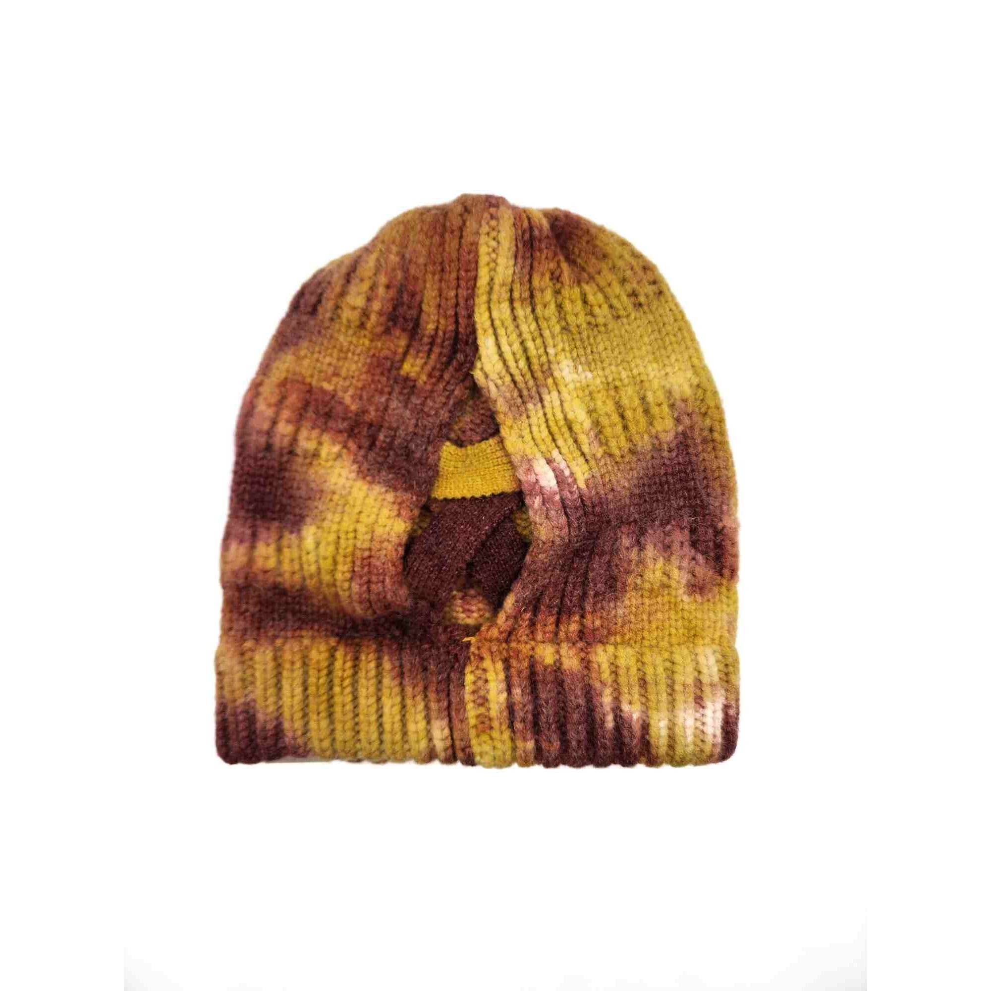 Hatzzi - Wholesale Beanie - Women's - Tie Dyed Criss Cross Ponytail Winter Beanie1