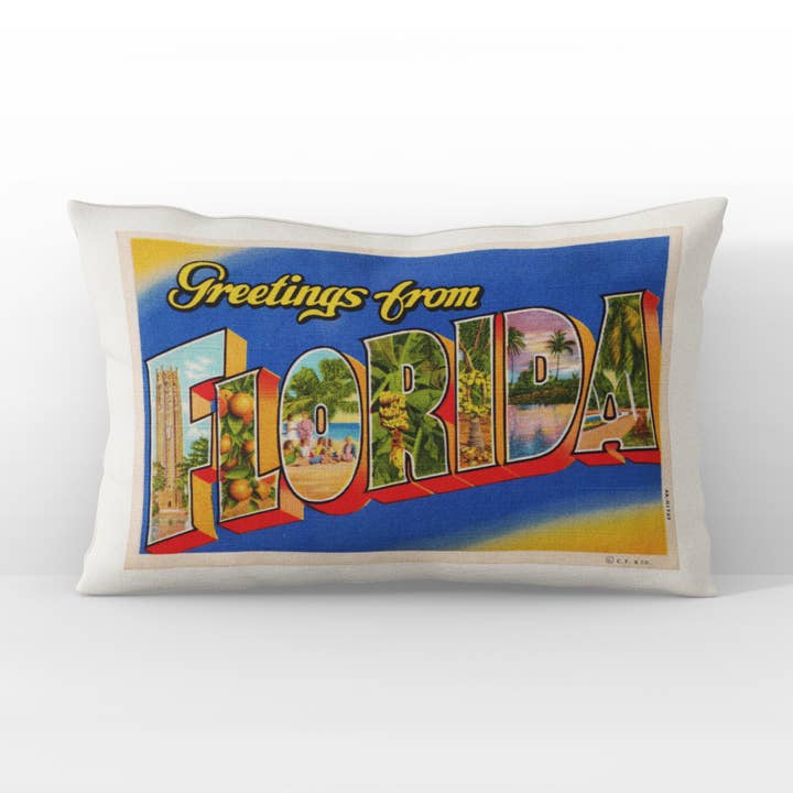 Florida Vintage Postcard 12x16" Decorative Throw Pillow for wholesale by Daisy Mae Designs