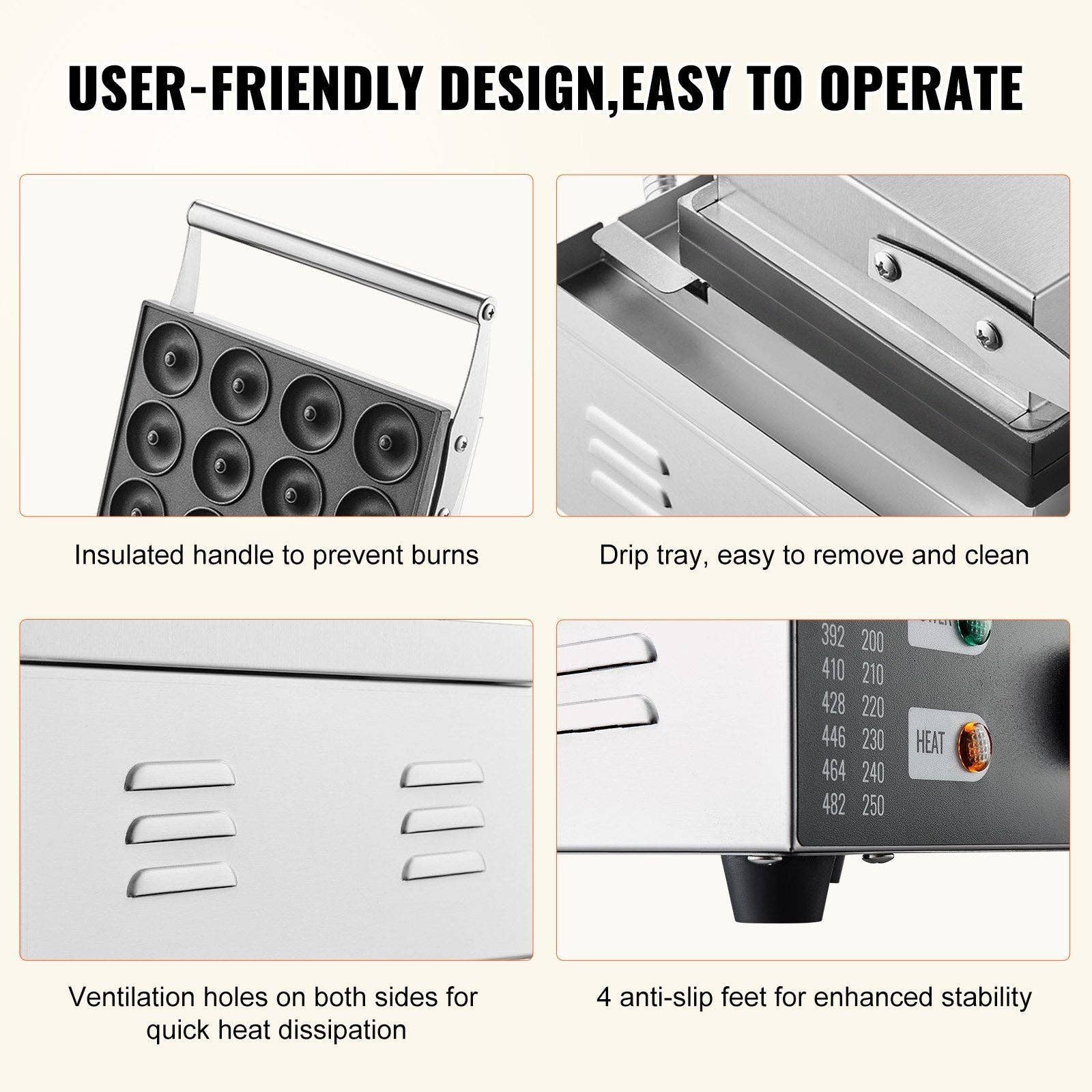 BlakOutlet – Aparelhos de cozinha por atacado – Máquina elétrica de donuts BlakOutlet, 1550W, comercial com superfície antiaderente4