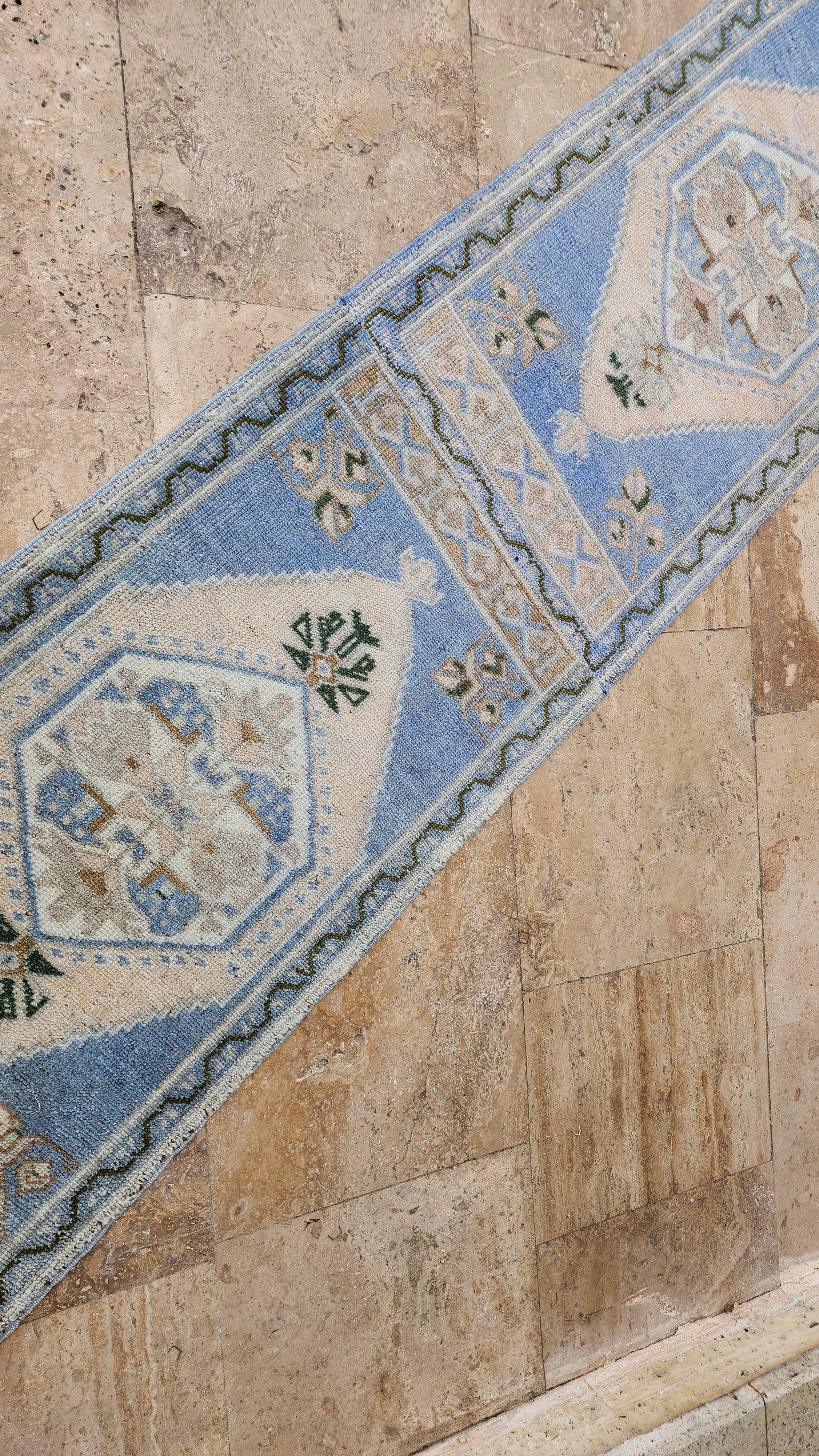 Vintage Pillows Store - Wholesale Vloerkleed - Turksblauwe Oushak-loper 1'10'' x 7'1''9