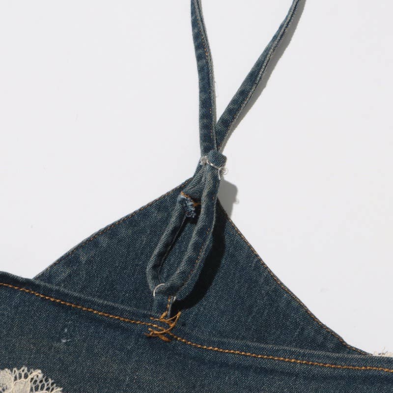 Multi Colored SET8-1 Sexy Lace Suspender Top & Denim Shorts Set for wholesale on Faire8