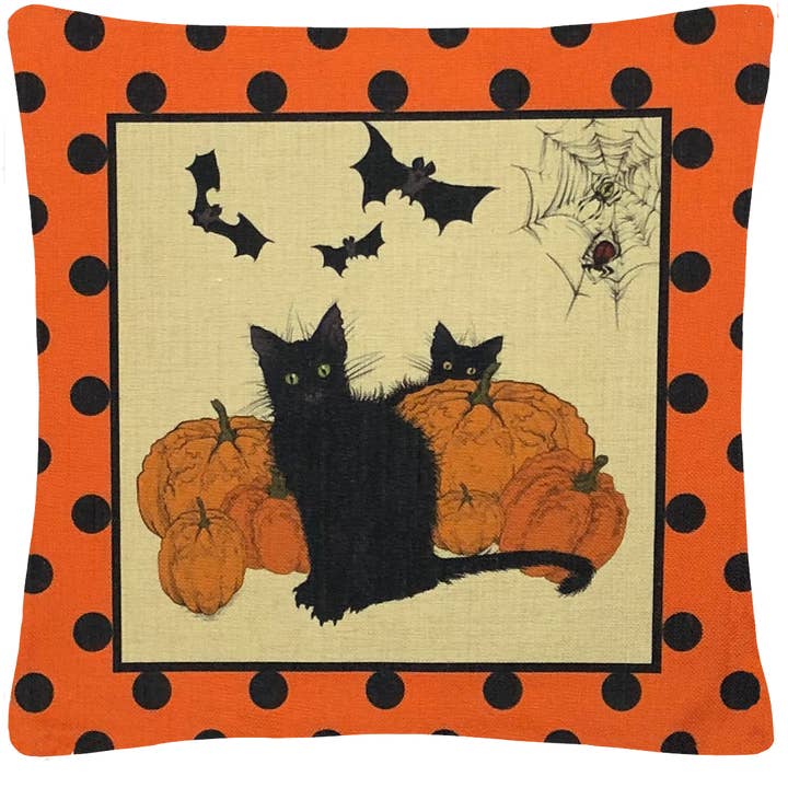 Halloween Kitty Throw Pillow with Insert for wholesale by Golden Hill Studio