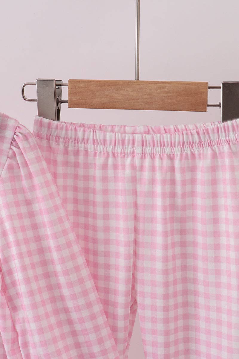 Mom & Co. - Wholesale Top & Pant Set - Kids - Pink santa claus embroidery gingham pants set6