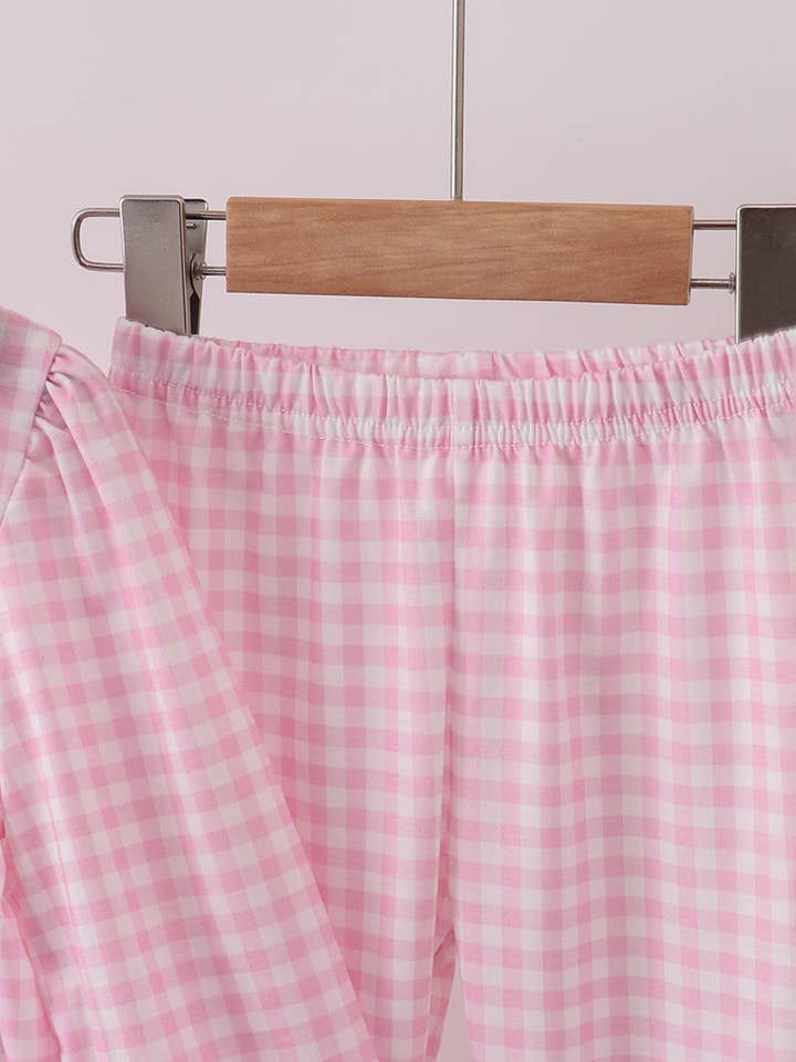 Mom & Co. - Wholesale Top & Pant Set - Kids - Pink santa claus embroidery gingham pants set6