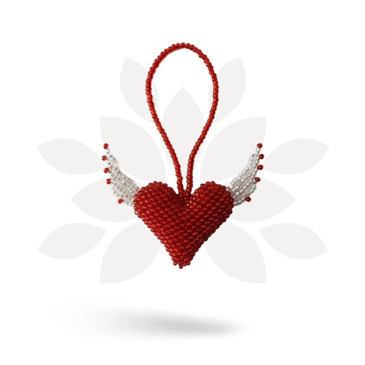 Flying Heart Seed Bead Artisan Made Ornament - Guatemala for wholesale by Lumily