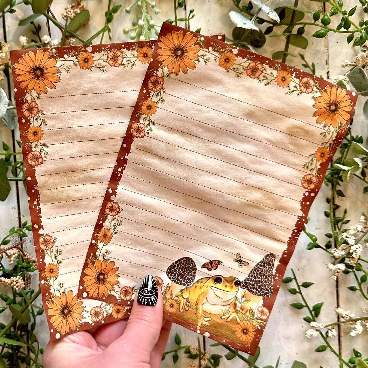 NOMAD Moon Magic - Wholesale Stationery/Notecard Set - Handmade Cottagecore Mushroom Frog Coffee-Dyed Note Papers5