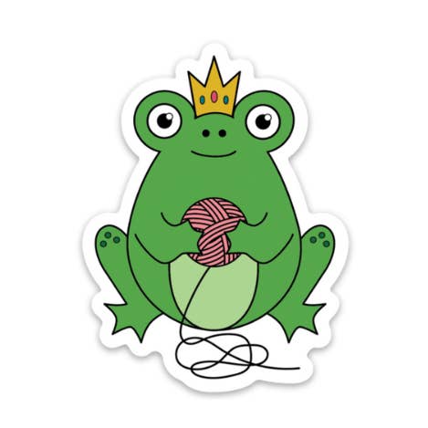 Camp Stitchwood - Wholesale Sticker - Frog Queen Knitting Sticker0